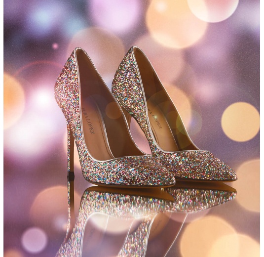 High heel pointy toe pumps in multicolored glitter Pura López