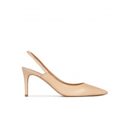 Pointed toe slingback pumps in beige leather Pura López
