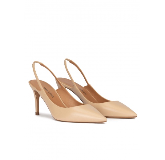 Pointed toe slingback pumps in beige leather Pura López