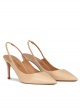 Pointed toe slingback pumps in beige leather