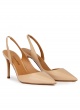 Slingback heeled pointy toe pumps in beige leather