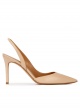 Slingback heeled pointy toe pumps in beige leather