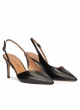 Mid heel slingback shoes in black leather