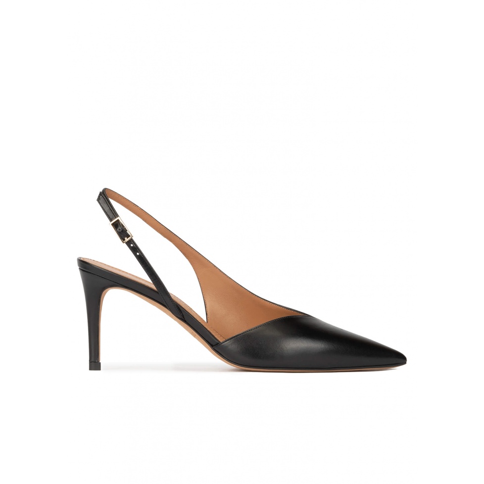 Mid heel slingback shoes in black leather