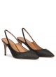 Slingback point-toe mid heel pumps in black raphia