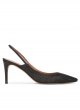 Slingback point-toe mid heel pumps in black raphia