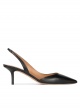 Black leather mid heel pointy toe pumps