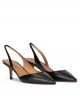 Black leather ankle strap mid heel pointy toe pumps