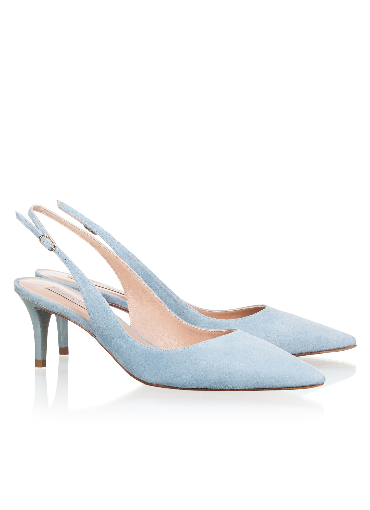 Slingback mid heel pumps in blue suede online store Pura Lopez . PURA