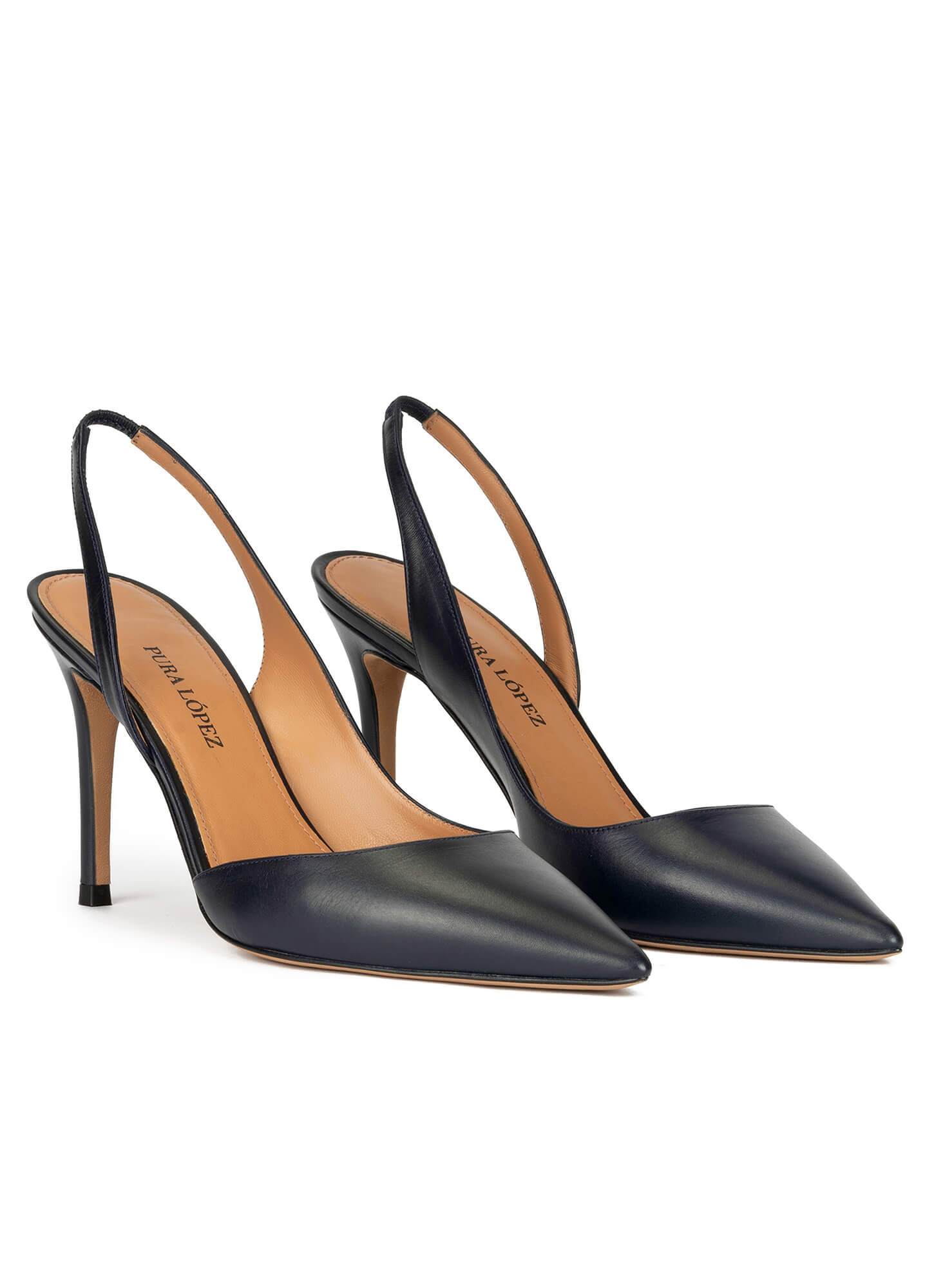 flugt Halloween Hurtigt Slingback high heel pumps in navy blue leather . PURA LOPEZ