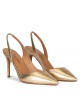 Golden slingback pointy toe pumps with 90mm stiletto heel