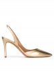 Golden slingback pointy toe pumps with 90mm stiletto heel