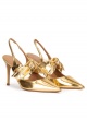 Bow detailed heeled slingback shoes in gold leather