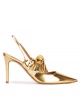 Bow detailed heeled slingback shoes in gold mirrored leather