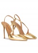 Gold high heel pointed toe slingback pumps