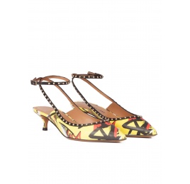Graffiti print ankle strap mid heel point-toe pumps Pura López