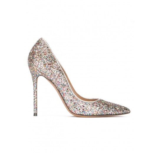 High heel pointy toe pumps in multicolored glitter Pura López