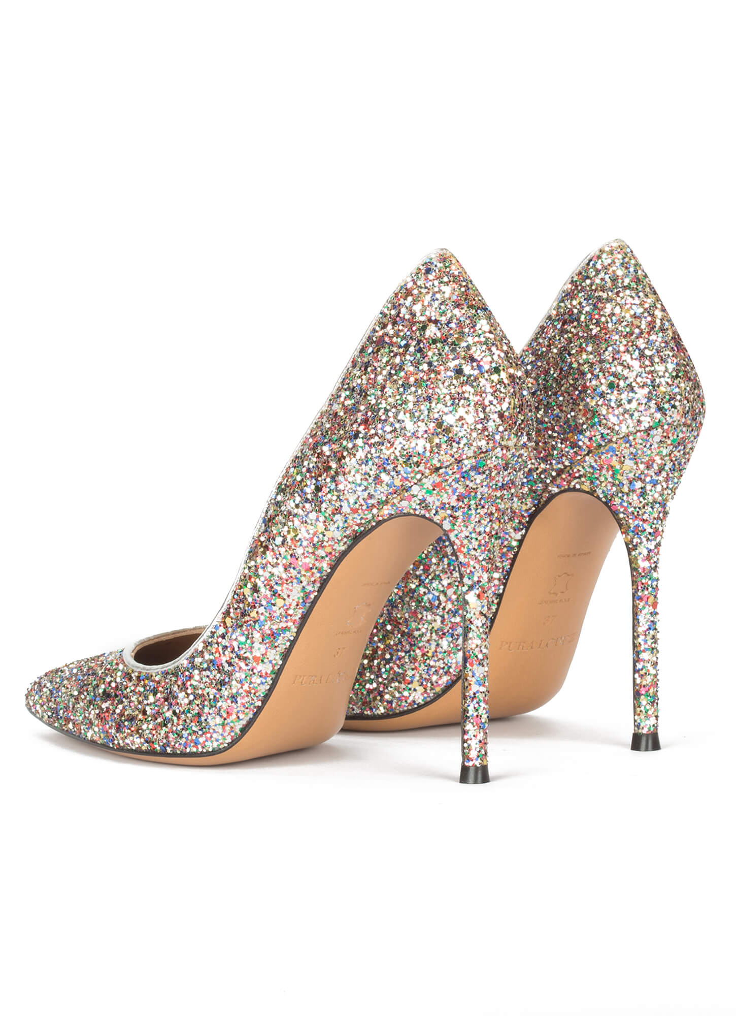 Adaptabilidad jefe tetraedro Zapatos de salón con tacón alto en glitter multicolor . PURA LOPEZ