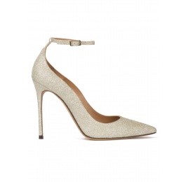 Zapatos de tacón alto y pulsera en el tobillo en glitter champagne Pura López