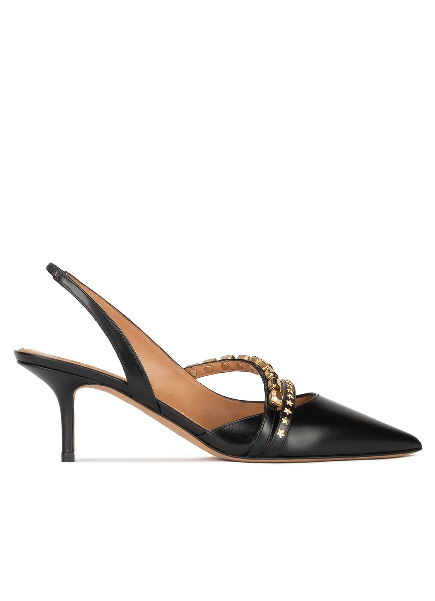 Slingback mid heel pumps in black leather . PURA LOPEZ