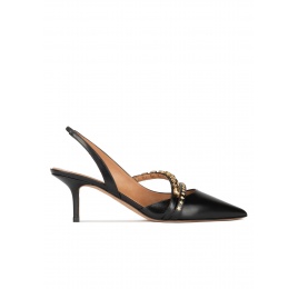 Slingback mid heel pumps in black leather Pura López