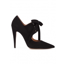 Zapatos de tacón alto en ante negro con cordones Pura López