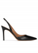Black leather slingback heeled pumps
