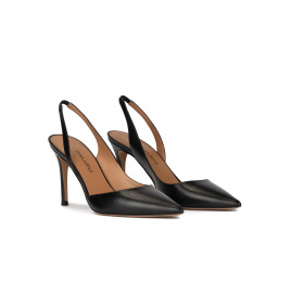 Black leather slingback heeled pumps Pura López