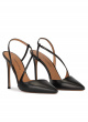 Slingback heeled point-toe pumps in black leather