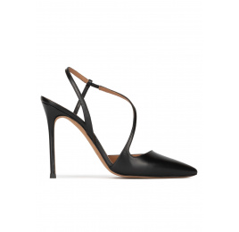 Slingback heeled point-toe pumps in black leather Pura López