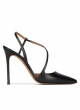 Slingback heeled point-toe pumps in black leather