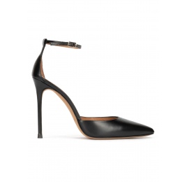 Ankle strap high heel pumps in black leather Pura López