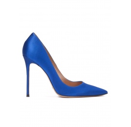 High heel pumps in royal blue satin Pura López