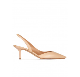 Slingback mid heel pumps in beige leather Pura López