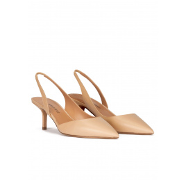 Slingback mid heel pumps in beige leather Pura López