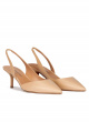 Slingback mid heel pumps in beige leather