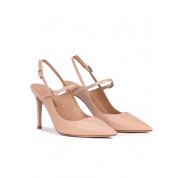 Nude leather slingback high heel pumps Pura López