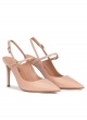 Nude leather slingback high heel pumps