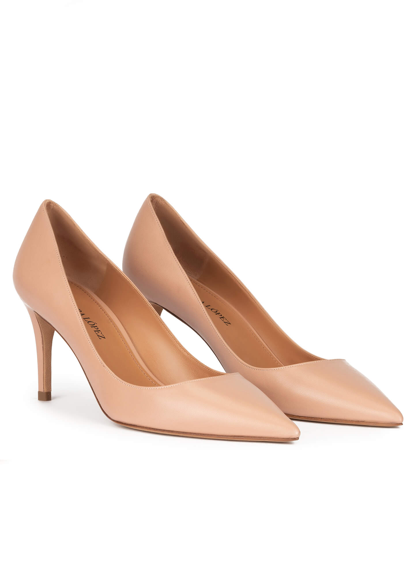 Zapatos de punta tacón de 7,5 cms en piel nude PURA LOPEZ