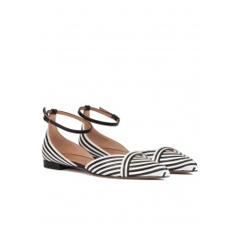 Ankle strap point-toe flats in black and white leather Pura López