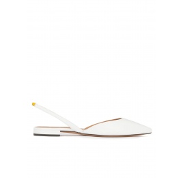 Slingback pointy toe flats in white leather Pura López