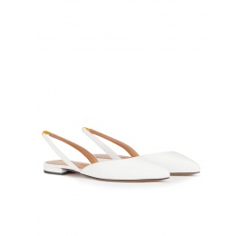 Slingback pointy toe flats in white leather Pura López