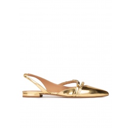 Slingback point-toe flats in gold mirrored leather Pura López