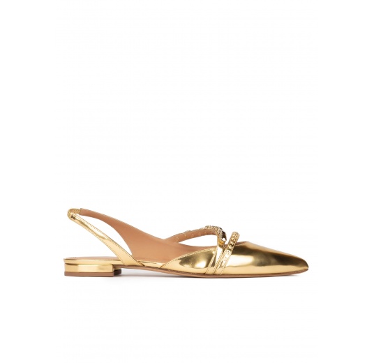 Slingback point-toe flats in gold mirrored leather Pura López