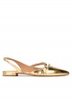 Slingback point-toe flats in gold mirrored leather