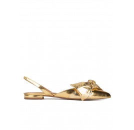 Slingback pointy toe flats in gold mirrored leather Pura López