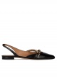 Slingback point-toe flat shoes in black leather
