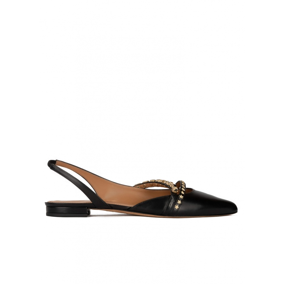 Slingback point-toe flat shoes in black leather