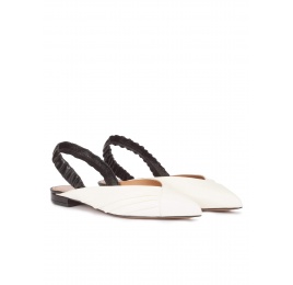 Slingback point-toe flats in white and black leather Pura López