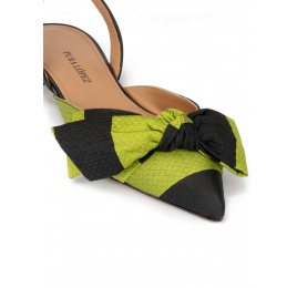 Slingback pointy toe flats in green and black fabric Pura López